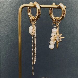 Elegant 18k Gold plated and Pearl Hoop Earrings